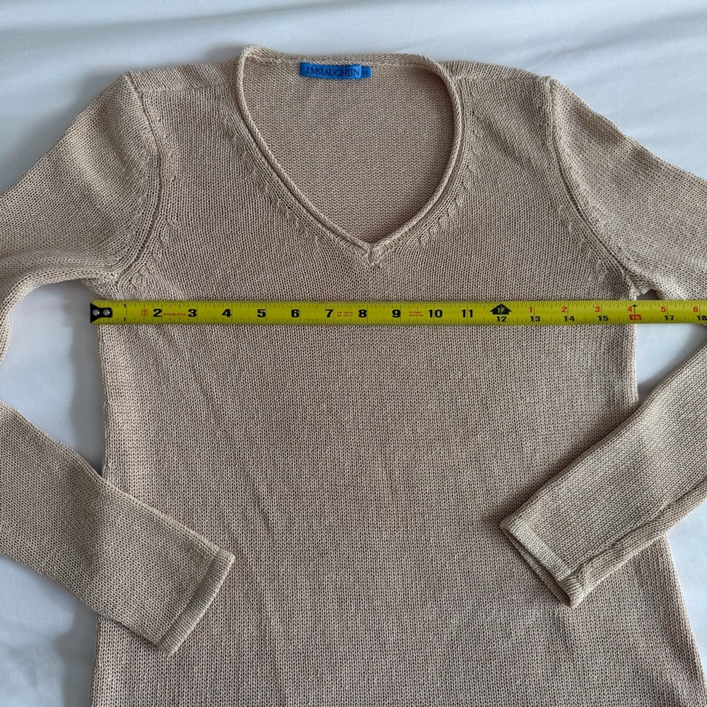 J. McLaughlin "Callum" Beige Tan Lightweight V-Neck Open Knit Sweater Classic - Picture 14 of 15